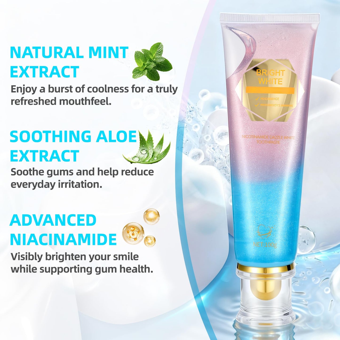 Niacinamide Whitening Toothpaste - Fluoride-Free, Gentle on Sensitive Teeth - 3.53 oz