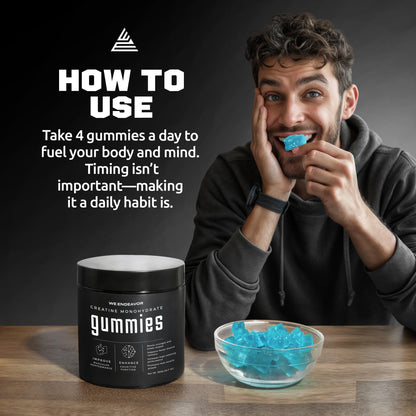 Endeavor Creatine Monohydrate Gummies – 5g Serving, Sugar Free, Vegan, 120 Count