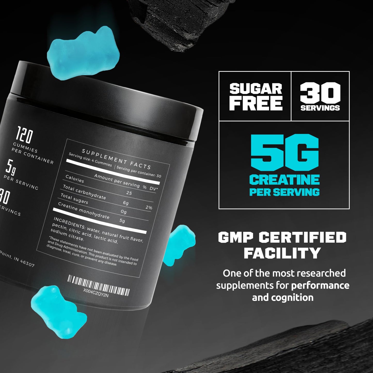 Endeavor Creatine Monohydrate Gummies – 5g Serving, Sugar Free, Vegan, 120 Count