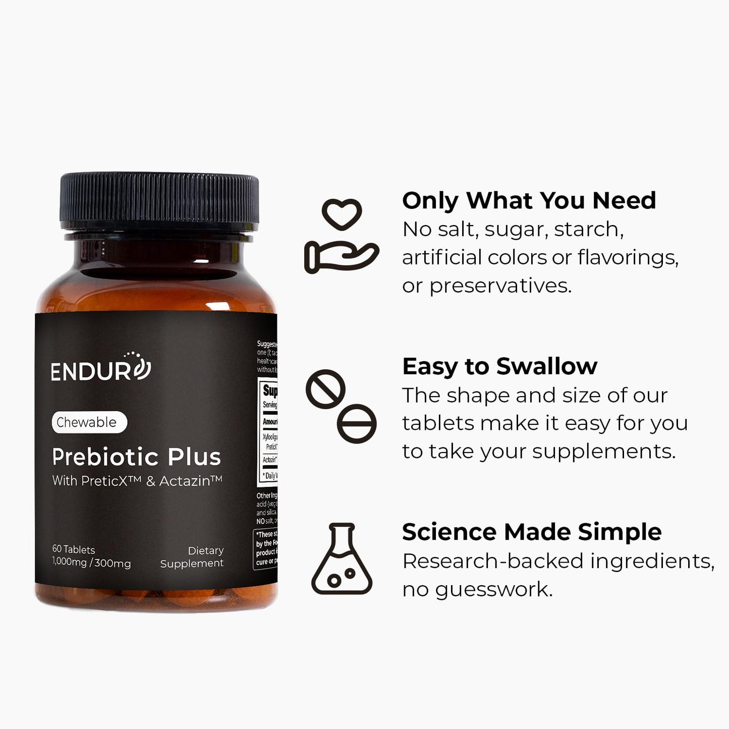 Endurance Products Prebiotic Plus chewable with Actazin™ - Promotes Digestive Health - 60 Count Company (Pack of 2)