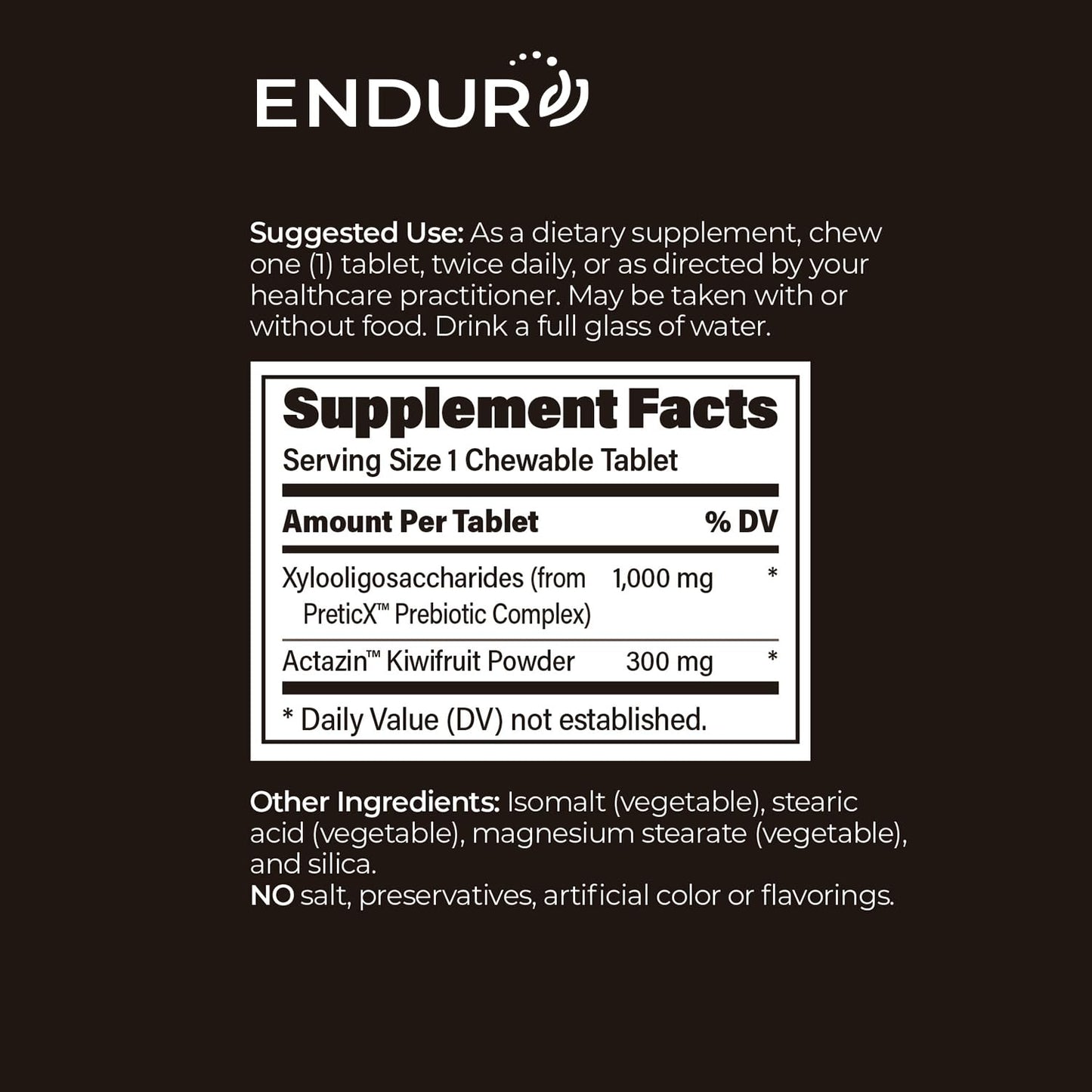 Endurance Products Prebiotic Plus chewable with Actazin™ - Promotes Digestive Health - 60 Count Company (Pack of 2)