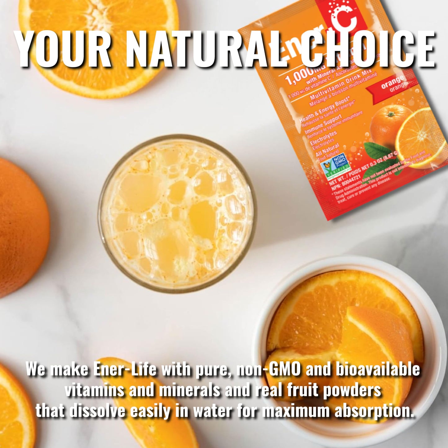 Ener-C 1000mg Vitamin C Immune Support – Orange Effervescent Drink Mix (60 Packets)