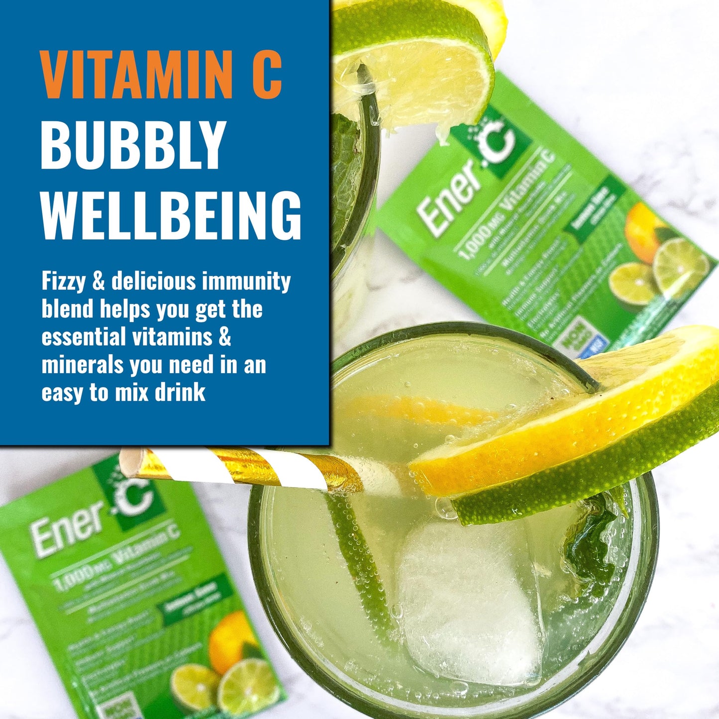 Ener-C Multivitamin Drink Mix Packets – Hydration, Immune Support, Lemon Lime, 60 Count