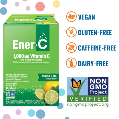 Ener-C Multivitamin Drink Mix Packets – Hydration, Immune Support, Lemon Lime, 60 Count
