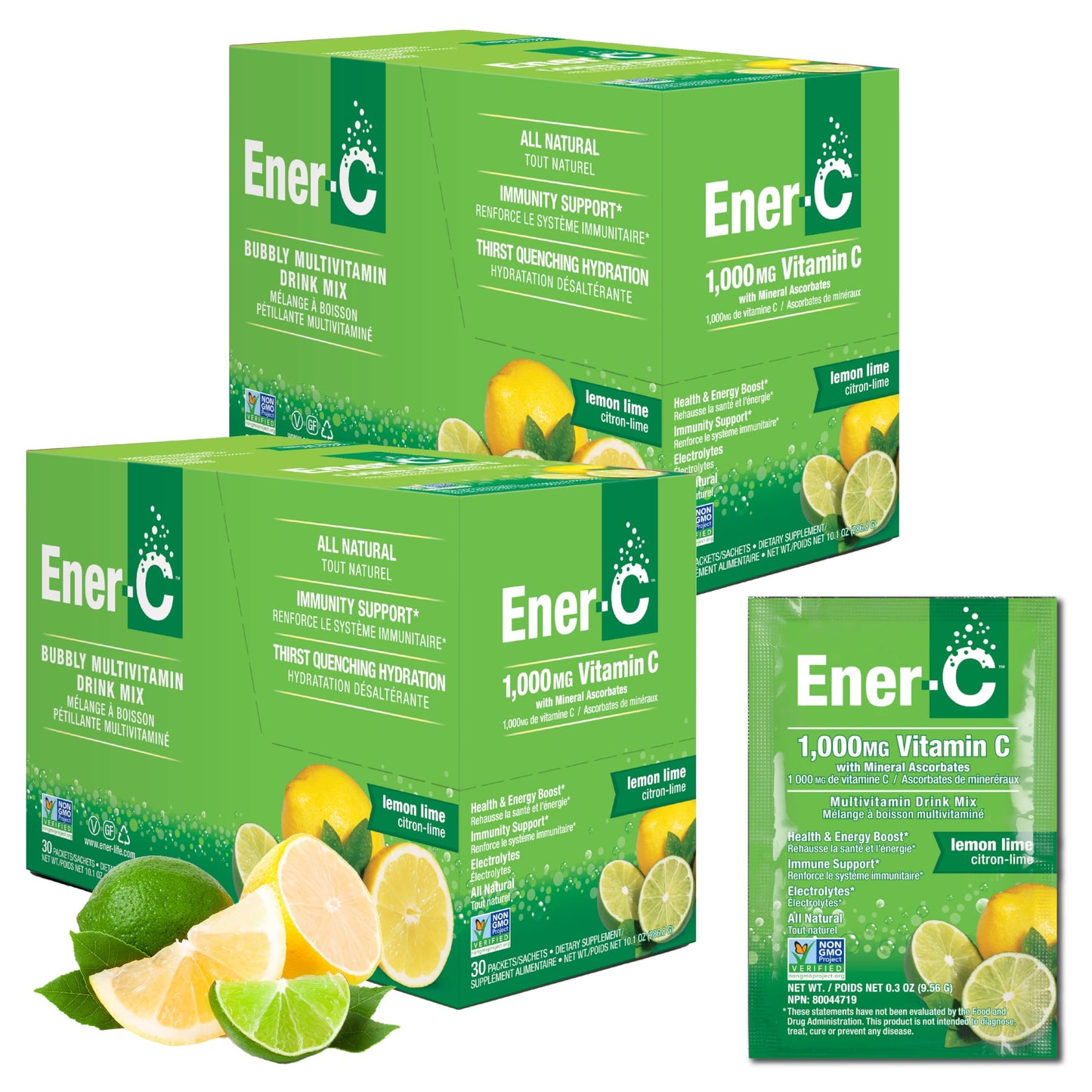 Ener-C Multivitamin Drink Mix Packets – Hydration, Immune Support, Lemon Lime, 60 Count