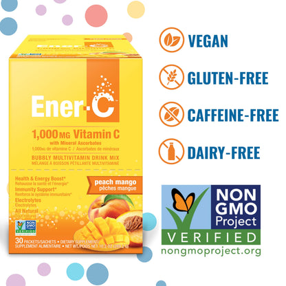 Ener-C Multivitamin Drink Mix Peach Mango 60 Count | Vitamin Packets for Hydration and Immune Support