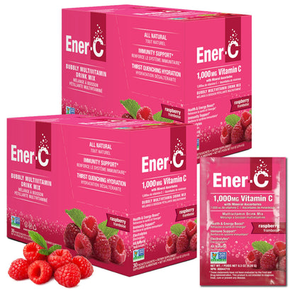 Ener-C Multivitamin Drink Mix – Immune Support, Hydration, Raspberry, 60 Count