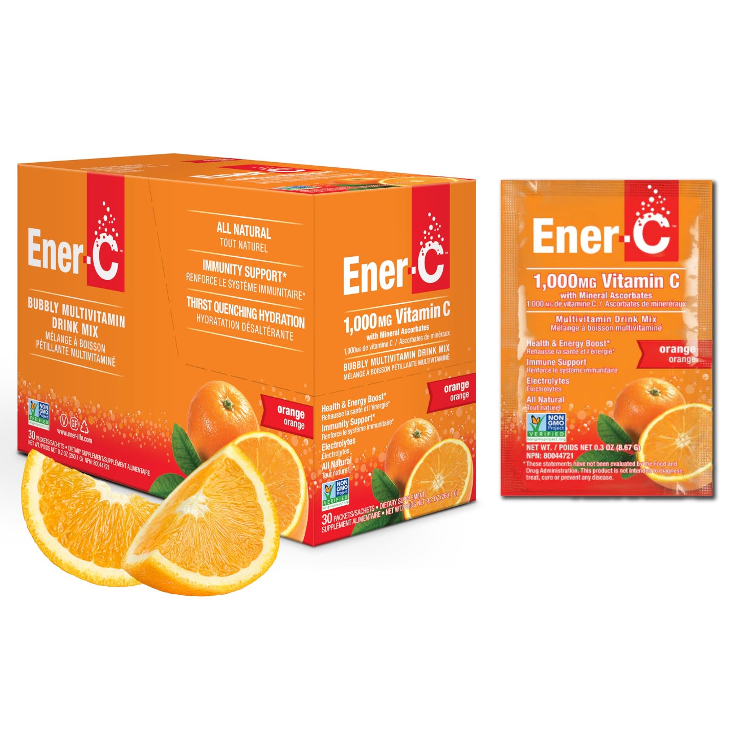 Ener-C Orange Multivitamin Drink Mix – Vitamin C 1000mg, Electrolytes, 30 Count