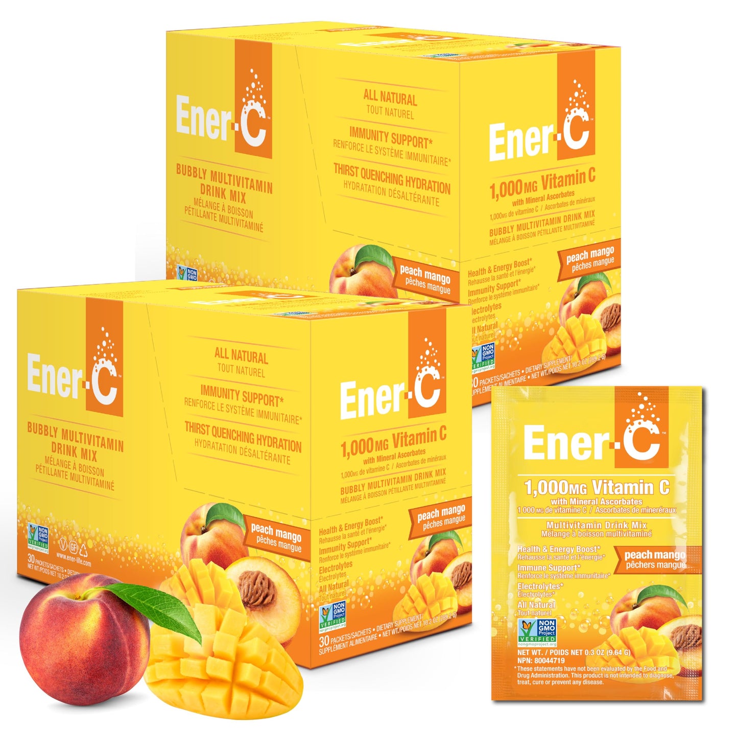 Ener-C Multivitamin Drink Mix Peach Mango 60 Count | Vitamin Packets for Hydration and Immune Support