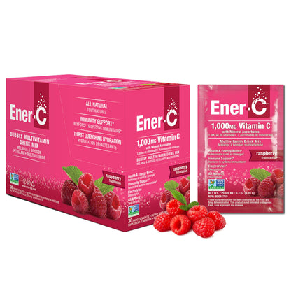 Ener-C Raspberry Multivitamin Drink Mix — Vitamin C 1000mg, Electrolytes, Immune Support | 30 Count | Vegan, Non-GMO, Gluten Free