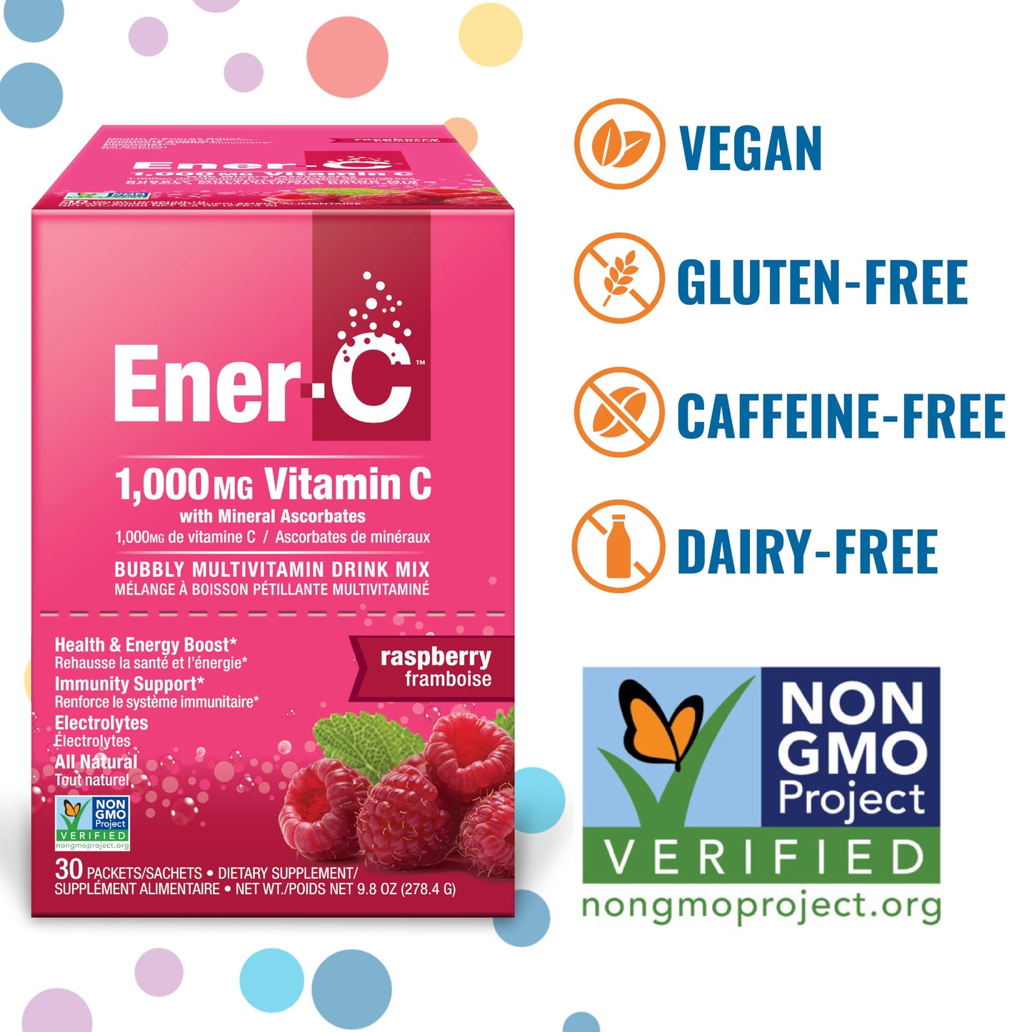Ener-C Raspberry Multivitamin Drink Mix — Vitamin C 1000mg, Electrolytes, Immune Support | 30 Count | Vegan, Non-GMO, Gluten Free