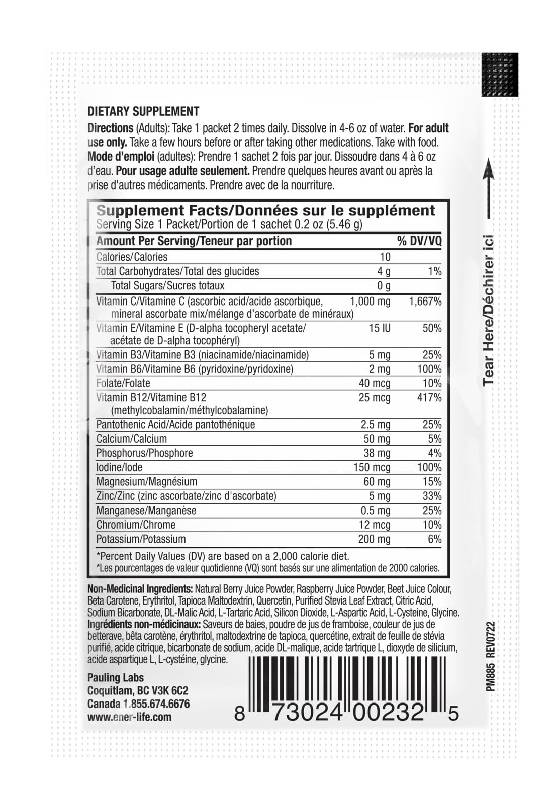 Ener-C Sugar Free Mixed Berry Vitamin C Drink Mix – 1000 mg, Vegan, Gluten Free, 30 Pack