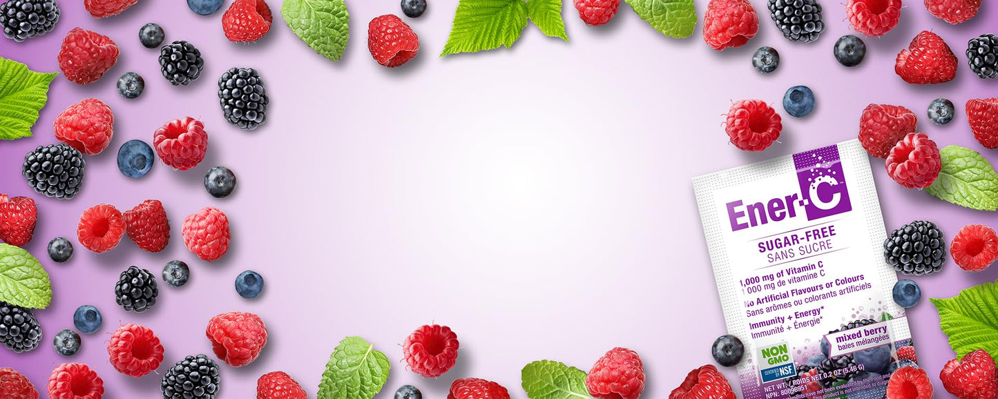 Ener-C Sugar Free Mixed Berry Vitamin C Drink Mix – 1000 mg, Vegan, Gluten Free, 30 Pack