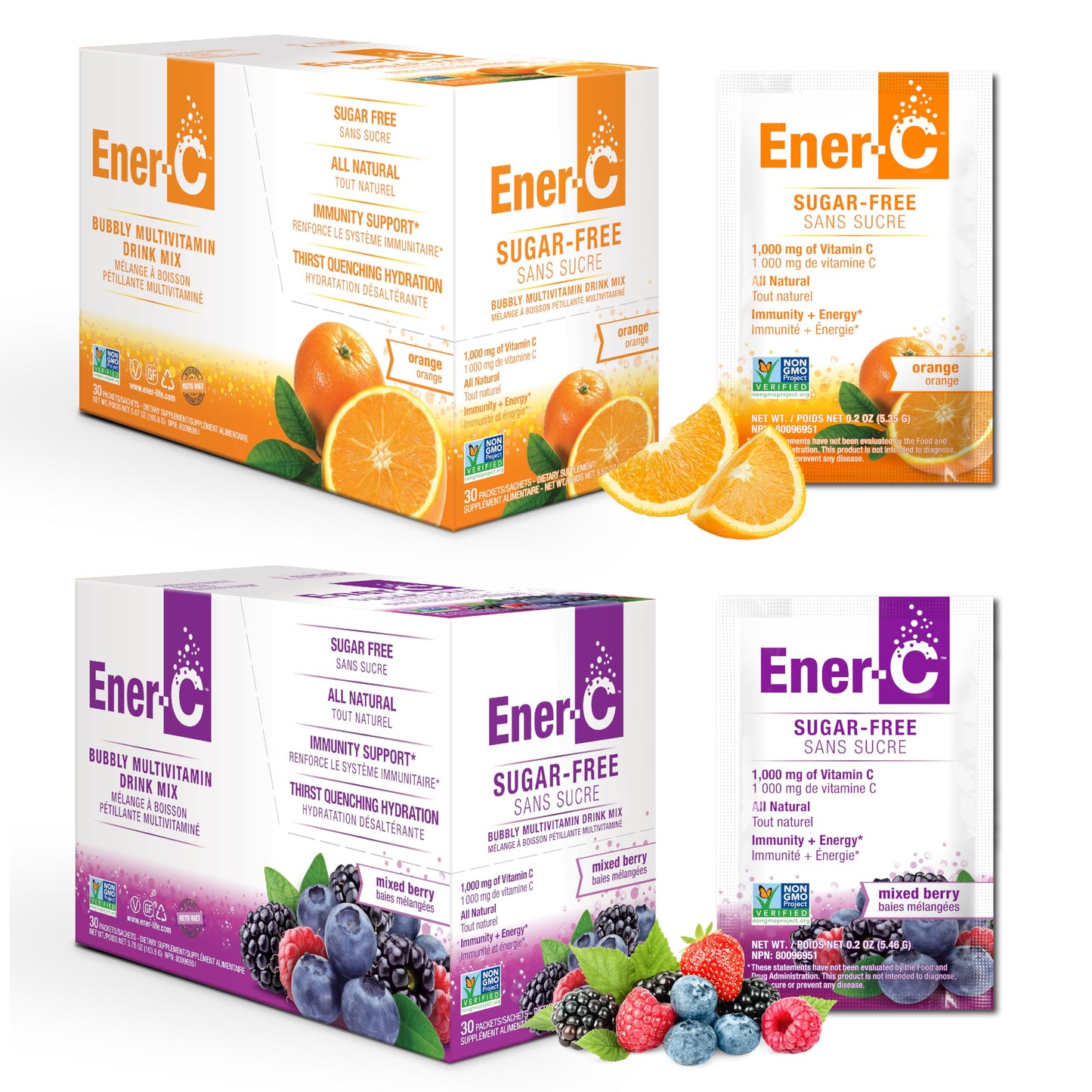 Ener-C Sugar Free Multivitamin Drink Mix – Orange & Berry, 60 Count
