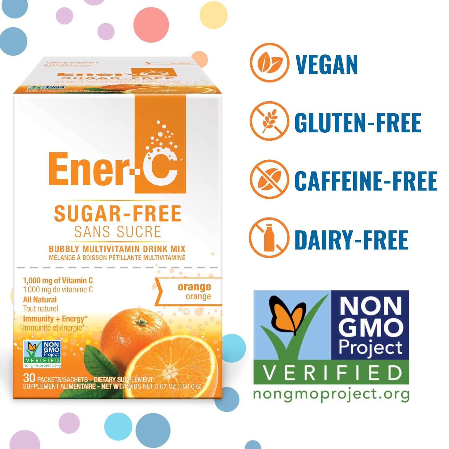 Ener-C Sugar-Free Orange Multivitamin Drink Mix – Vitamin C 1000mg & Electrolytes, 30 Count | Non-GMO, Vegan, Gluten Free