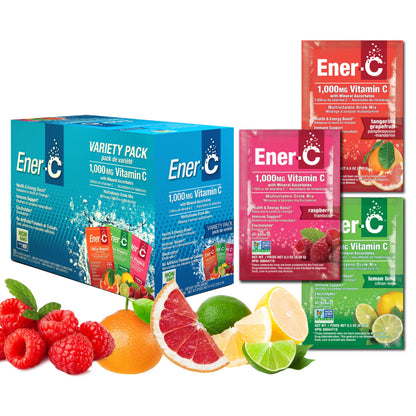 Ener-C Variety Pack – Vitamin C 1000mg, Electrolytes, Real Fruit Juice, 30 Count