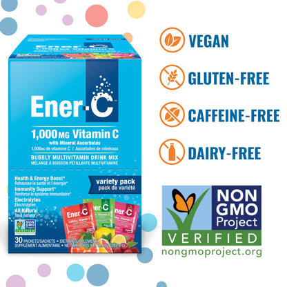 Ener-C Variety Pack – Vitamin C 1000mg, Electrolytes, Real Fruit Juice, 30 Count