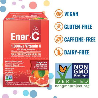 Ener-C Tangerine & Grapefruit Multivitamin Drink Mix – 1000mg Vitamin C (Non-GMO, Vegan, Gluten Free) 1-Pack