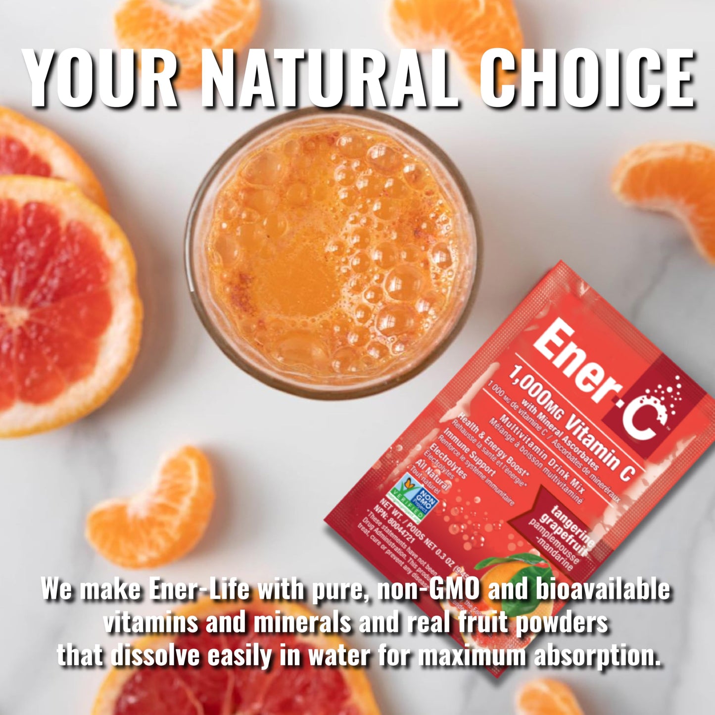 Ener-C Tangerine & Grapefruit Multivitamin Drink Mix – 1000mg Vitamin C (Non-GMO, Vegan, Gluten Free) 1-Pack