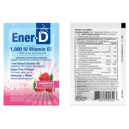 Ener-D Sugar Free Multivitamin Drink Mix with Vitamin D3 - Raspberry, 24 Count