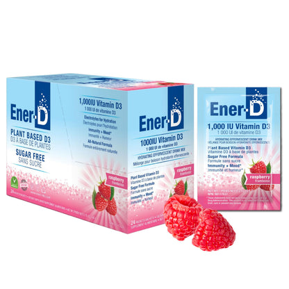 Ener-D Sugar Free Multivitamin Drink Mix with Vitamin D3 - Raspberry, 24 Count