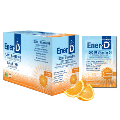 Ener-D Sugar Free Vitamin D3 Orange Drink Powder | Immune Support, Multivitamin, Vegan & Non-GMO (24 Count)