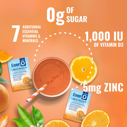 Ener-D Sugar Free Vitamin D3 Orange Drink Powder | Immune Support, Multivitamin, Vegan & Non-GMO (24 Count)