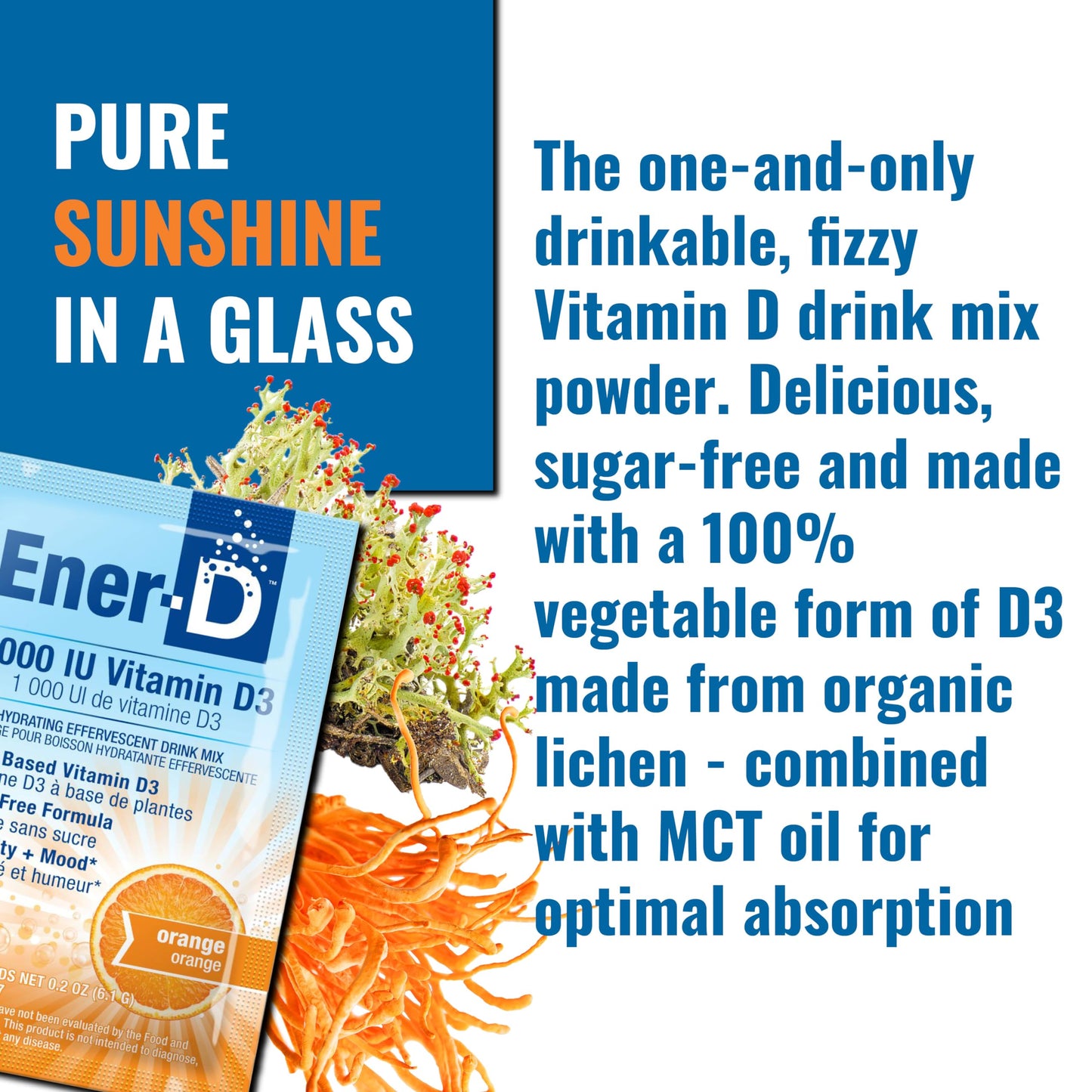 Ener-D Sugar Free Vitamin D3 Orange Drink Powder | Immune Support, Multivitamin, Vegan & Non-GMO (24 Count)