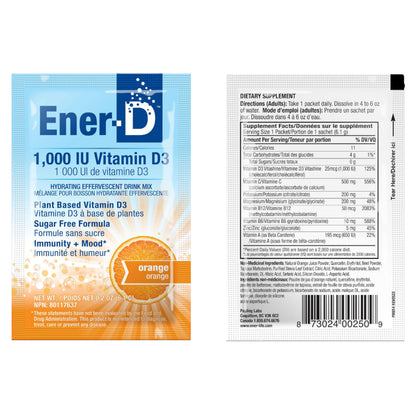 Ener-D Sugar Free Vitamin D3 Orange Drink Powder | Immune Support, Multivitamin, Vegan & Non-GMO (24 Count)