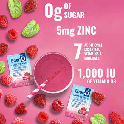 Ener-D Sugar Free Multivitamin Drink Mix with Vitamin D3 - Raspberry, 24 Count