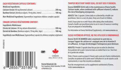 ENEREX Bamboo Silica with Calcium Citrate – 180 Veggie Caps | Bone & Dental Health