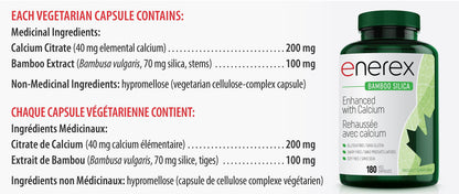 ENEREX Bamboo Silica with Calcium Citrate – 180 Veggie Caps | Bone & Dental Health