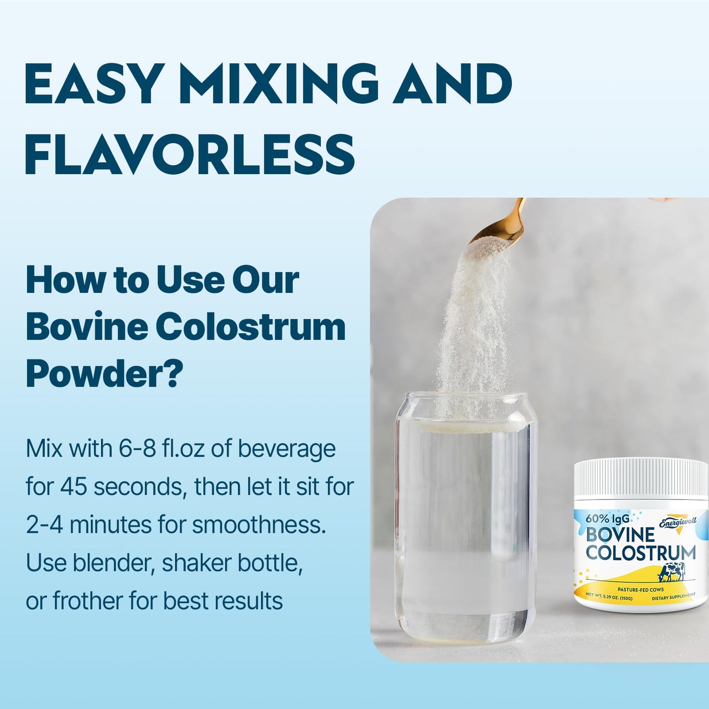 Energetic Bovine Colostrum Supplement Powder – 60% IgG, 3000 mg, 50 Servings, Unflavored – Gut & Immune Support