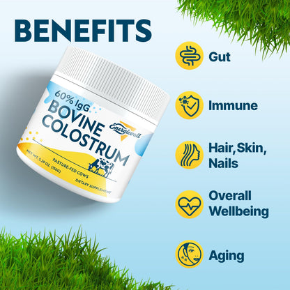 Energetic Bovine Colostrum Supplement Powder – 60% IgG, 3000 mg, 50 Servings, Unflavored – Gut & Immune Support