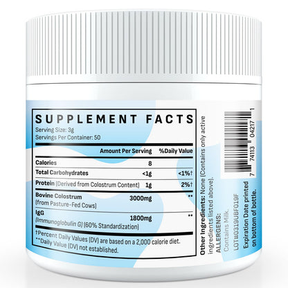 Energetic Bovine Colostrum Supplement Powder – 60% IgG, 3000 mg, 50 Servings, Unflavored – Gut & Immune Support