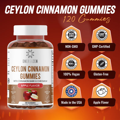 Energizen Cinnamon + Chromium Gummies - 120 Vegan Gummies | Joint Pain & Brain Health Support, Sugar-Free, Non-GMO, Gluten-Free
