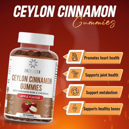 Energizen Cinnamon + Chromium Gummies - 120 Vegan Gummies | Joint Pain & Brain Health Support, Sugar-Free, Non-GMO, Gluten-Free