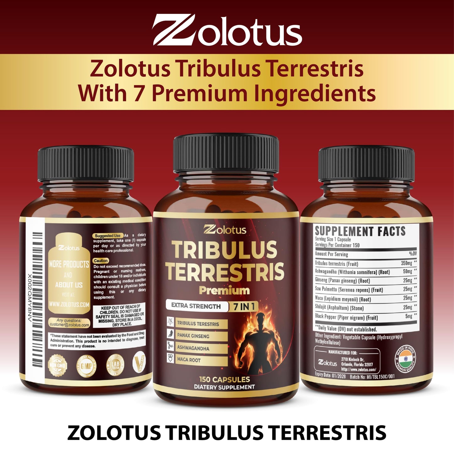 Tribulus Terrestris Supplement for Men & Women - 150 Capsules (5-Month Supply)