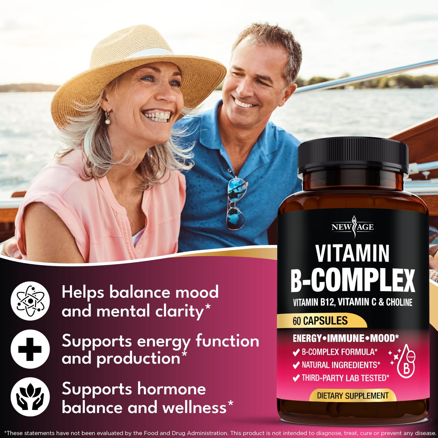 Vitamin B Complex for Men & Women – Made in USA | B-Complex with B1–B12, Vitamin C, Choline & Inositol – 60 Vegan Capsules
