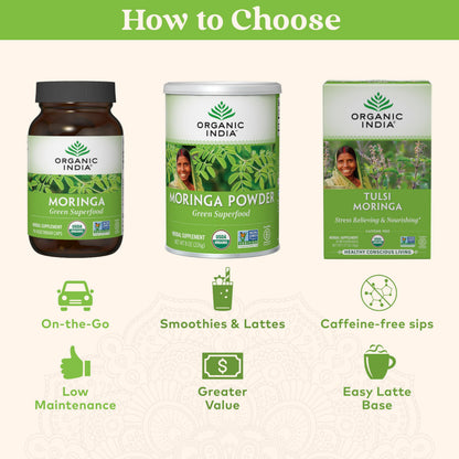 Organic India Moringa Capsules Organic – Green Superfood, Vegan, Gluten-Free | 90 Capsules