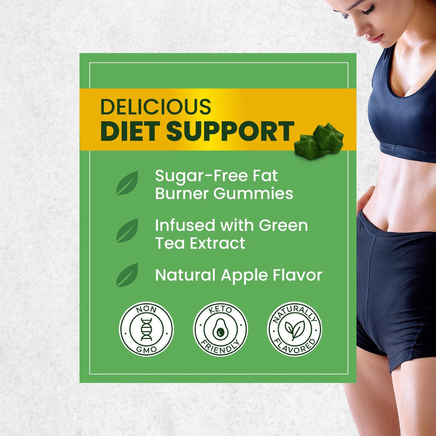 Green Tea Fat Burner Gummies for Weight Loss – Metabolism Boost & Appetite Support | 60 Count