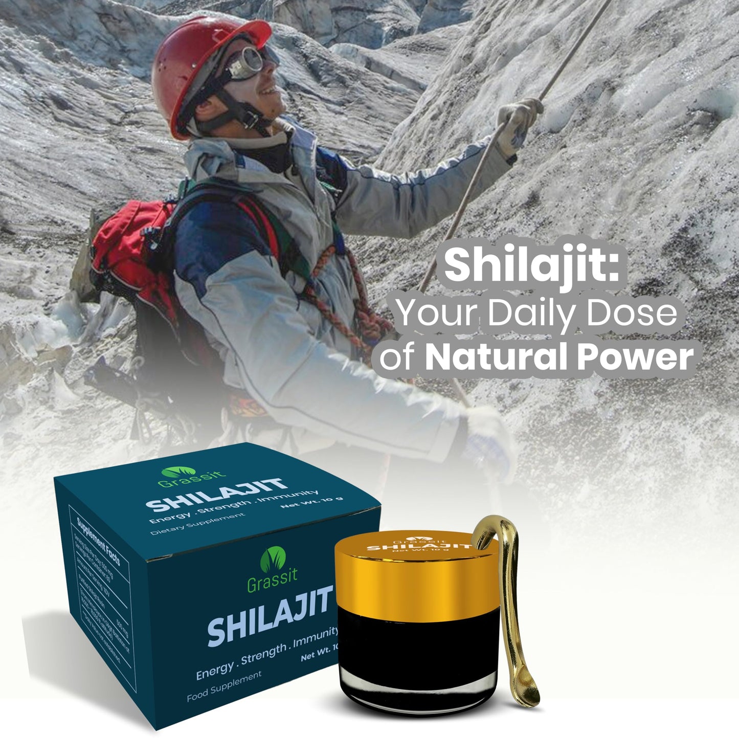 Grassit Shilajit Resin 10G - 85+ Minerals & Fulvic Acid for Energy, Focus & Immunity