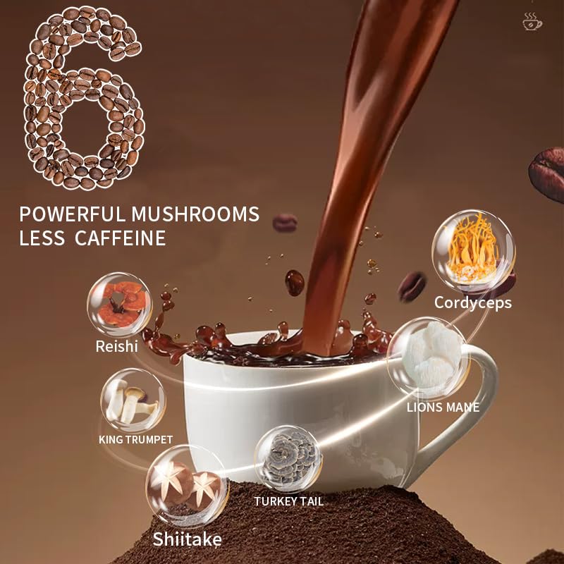 Instant Mushroom Coffee with Cordyceps, Reishi & Lion's Mane – Energy, Focus & Immunity (30 Servings)
