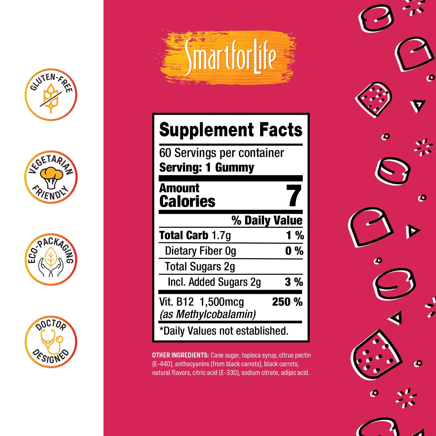 B12 Gummy Vitamins 1500 mcg - Raspberry Flavor, 60 Count - Energy & Metabolism Support