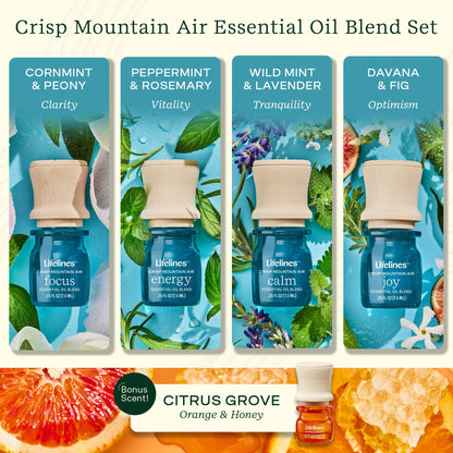 Lifelines Waves Ultrasonic Diffuser 200ml + 4-Pack Crisp Mountain Air Oils