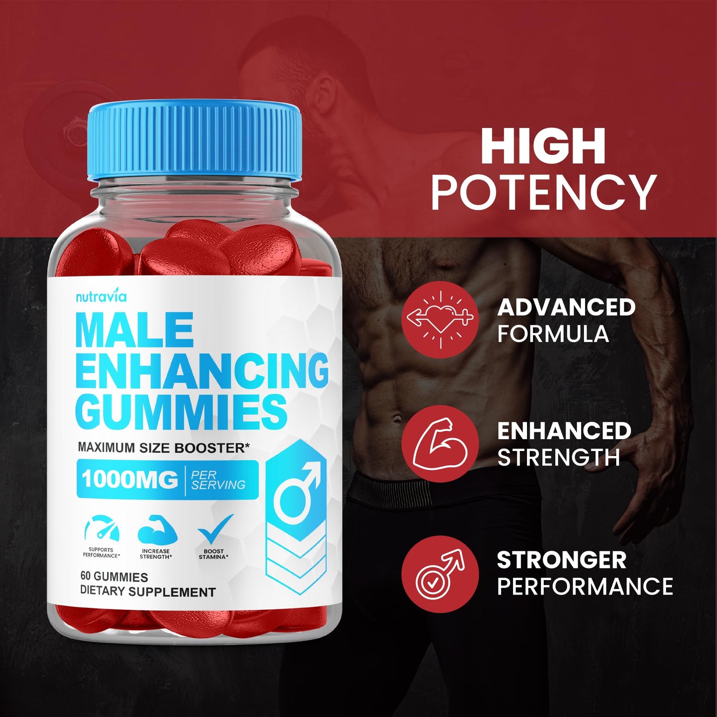 Male Enhancing Gummies - 6 in 1 Testosterone Booster for Men | 60 Gummies