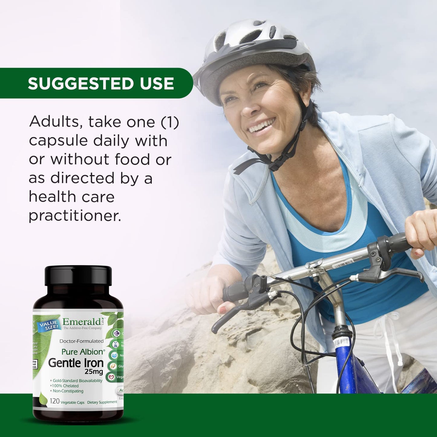 Emerald Labs Gentle Iron 25mg – Chelated Iron Supplement (120 Veg Capsules)