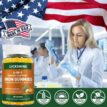 2 Pack Vegan Iron Gummies 100mg – Pineapple Flavor, Vitamin C, A and B – 120 Ct
