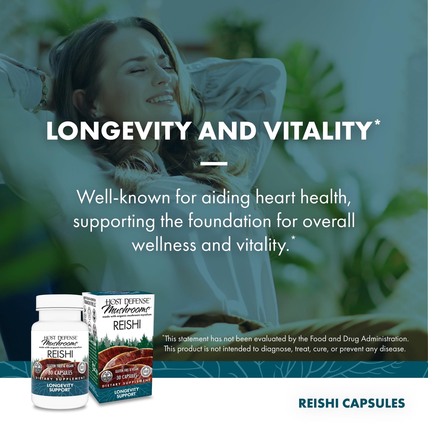 Host Defense Reishi Capsules - Immune Support, Heart Health & Energy | 30 Capsules (15 Servings)