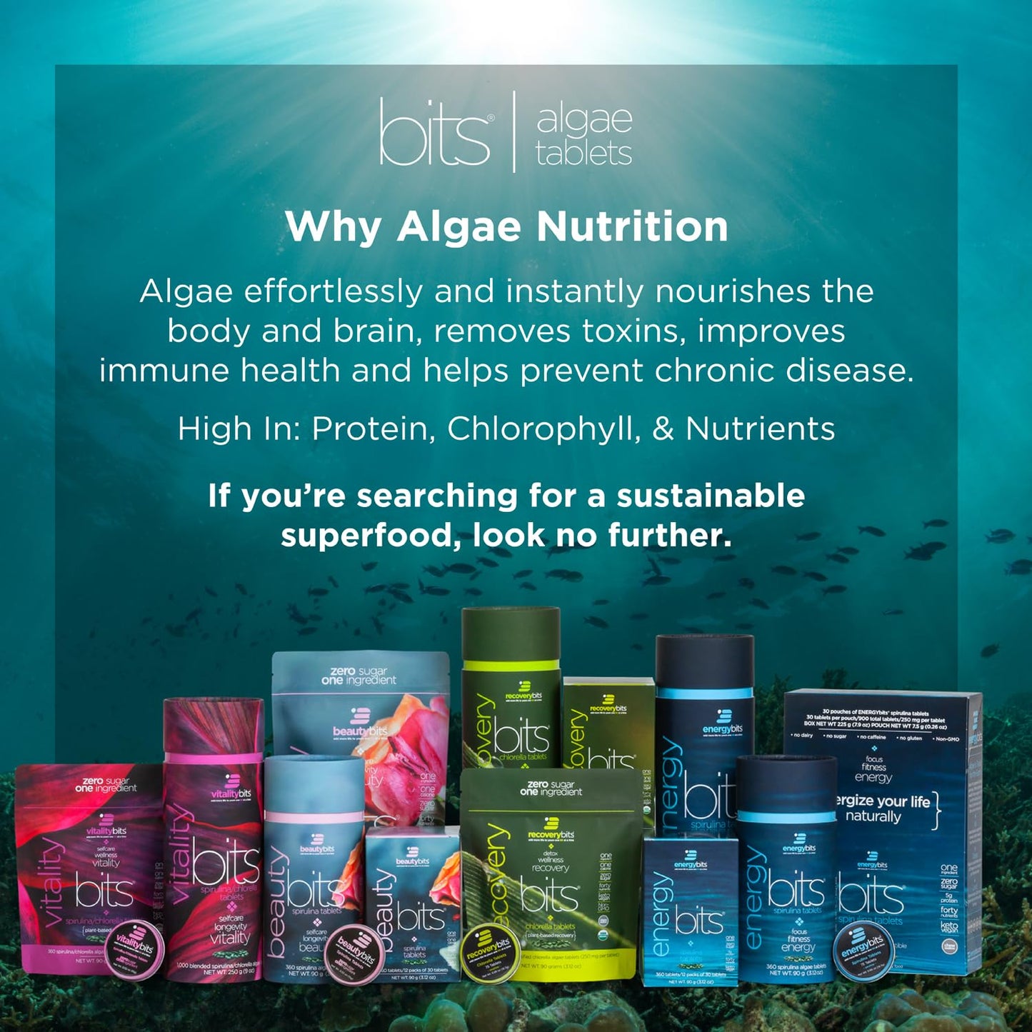 ENERGYBITS - Organic Spirulina Tablets for Focus, Energy & Plant-Based Protein
